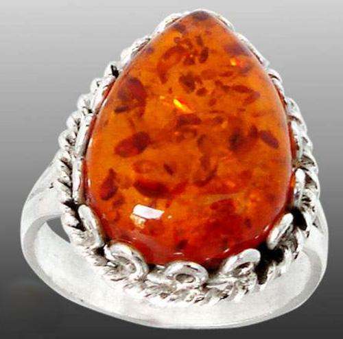 STUNNING !! GENUINE BALTIC AMBER PEAR in SOLID 925 STERLING SILVER. SIZE 7