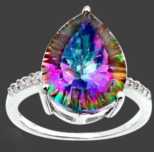 STUNNING RAINBOW MYSTIC & WHITE TOPAZ ARTISAN RING in SOLID 925 STERLING SILVER Size 8