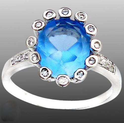 LOVELY BLUE AQUA MIST TOPAZ 925 STERLING SILVER ARTISAN RING Size 8 1/2