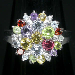STERLING SILVER COCKTAIL RING with 18.61 Cts. GENUINE GEMS (see description for gem details) Size 9