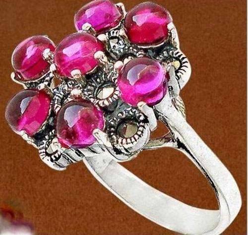STUNNING MARCASITE & PINK FAUX RUBY RING in SOLID 925 STERLING SILVER. SIZE 6