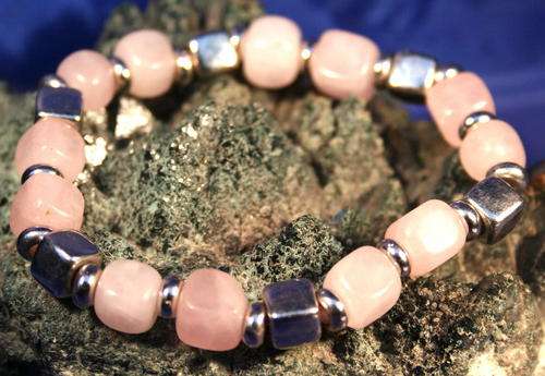 Gorgeous Genuine Square Cut Natural Rose Quartz Reiki Healing Bracelet