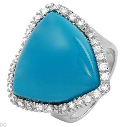 925 STERLING SILVER RING WITH SIMULATED TURQUOISE & CUBIC ZIRCONIA. SIZE 8.