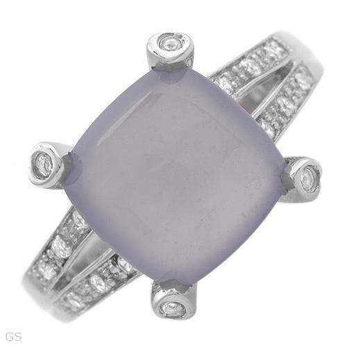 STUNNING RING IN STERLING SILVER WITH GENUINE VIOLET CHALCEDONY & TOPAZES. SIZE 7