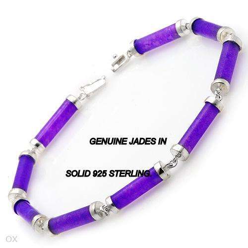 SO LOVELY. BRACELET WITH GENUINE PURPLE JADES BEAUTIFULLY CRAFTED IN SOLID 925 STERLING SIVER.