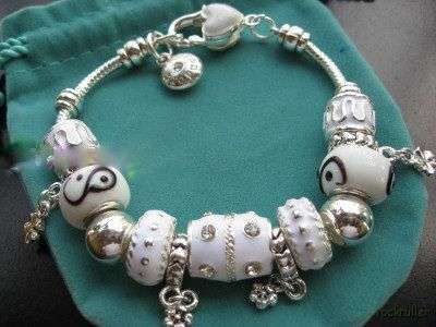 BEAUTIFUL WHITE CHARM PANDO BRACELET IN 925 STERLING SILVER (alloy filled)