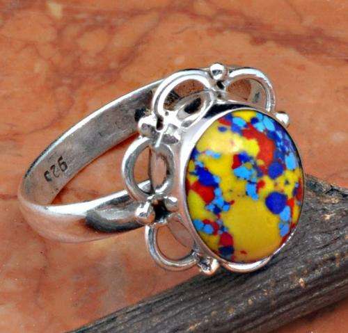 BEAUTIFUL MOSAIC JASPER RING IN SOLID 925 STERLING SILVER. SIZE 9.