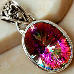 BEAUTIFUL PENDANT IN SOLID 925 STERLING SILVER WITH MYSTIC TOPAZ. 1"