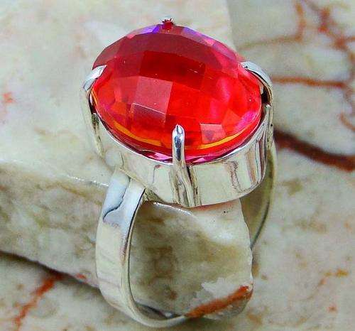 STUNNING PINK AQUA MYSTIC TOPAZ & SOLID 925 SILVER RING. SIZE 7.
