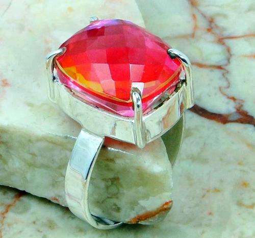 STUNNING PINK AQUA MYSTIC TOPAZ RING IN SOLID 925 STERLING SILVER. SIZE 8 3/4 - R