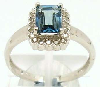 BEAUTIFUL NEW SOLID ENGLISH 9ct WHITE GOLD RING WITH REAL BLUE TOPAZ & 20 REAL DIAMONDS, Size 6