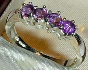 LOVELY SOLID 925 ENGLISH SILVER HALF ETERNITY RING WITH NATURAL AMETHYSTS SIZE 7 1/2 ~ O