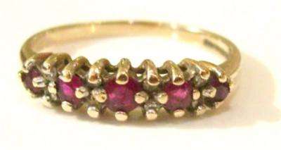 LOVELY VINTAGE 9CT GOLD  RING WITH GENUINE RUBIES & DIAMONDS.  SIZE M-N. FULL BRITISH H/M.