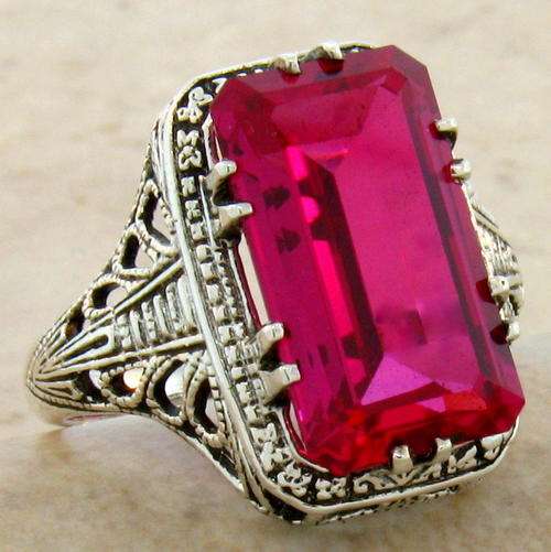 STUNNING!! 6 Carat High Quality CREATED Ruby & 925 Sterling Silver Filigree Ring. SIZE 8.