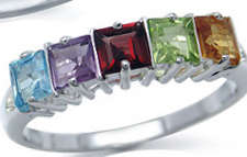 SOLID 925 STERLING SILVER RING WITH GENUINE MULTI-GEMS. size 7 1/2