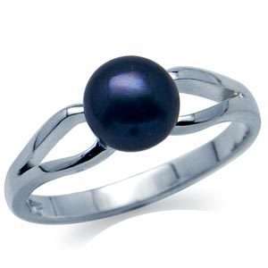 LOVELY FRESHWATER BLACK PEARL IN SOLID 925 STERLING SILVER. SIZE 7.