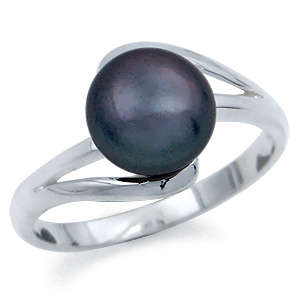 ** SIZE 8 ** SOLID 925 STERLING SILVER RING WITH NATURAL BLACK PEARL.
