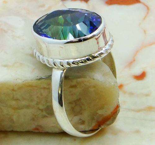 STUNNING BLUE AQUA MYSTIC TOPAZ RING IN SOLID 925 STERLING SILVER. SIZE N ~ 7