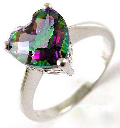 BEAUTIFUL!** SIZE 7.5 ** SOLID 925 SILVER RING WITH 2.6 Cts, 9mm. HEART SHAPED MYSTIC TOPAZ!
