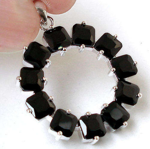 EXQUISITE!! [[ GENUINE BLACK TOPAZ ]] PENDANT in SOLID 925 STERLING SILVER. 1 5/8 Inches.