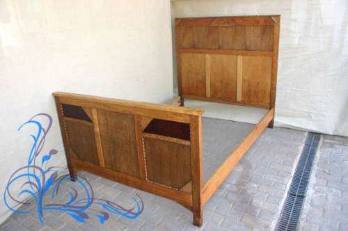 ** Oak double bed headboard, footboard and frame - no mattress.  Headboard 132cm high (Winter Specia