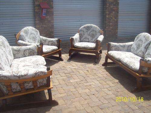 Yellow wood and Imboya 6 seater lounge suite, with new material,