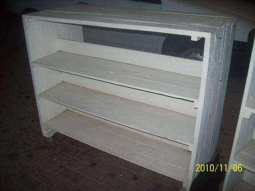 white shelve on casters. shelves on both sides, 55 cm x 1.2m x 99cm High - SEE 10% DISCOUNT