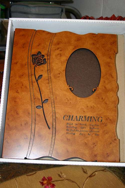 photo album, rosewood print cover