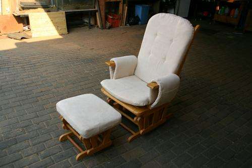 Glider rocking chair with footrest that also rock, with adjustable backrest. ideal  for the babyroom