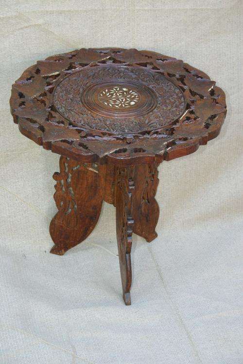 Hand crafted side table with ivory inlay