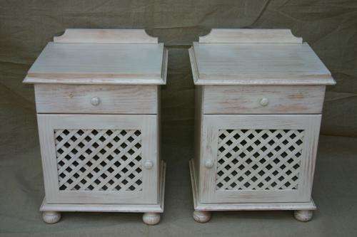 set of 2 white-wash bedside tables
