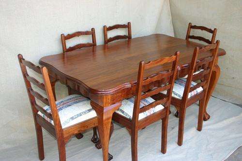 Kiaat diningroom table with 6 chairs, new foam and material