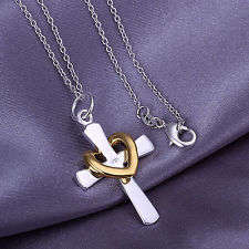 925 Sterling silver plated cross pendant necklace with a detachable gold heart- unique 3 ON AUCTION!