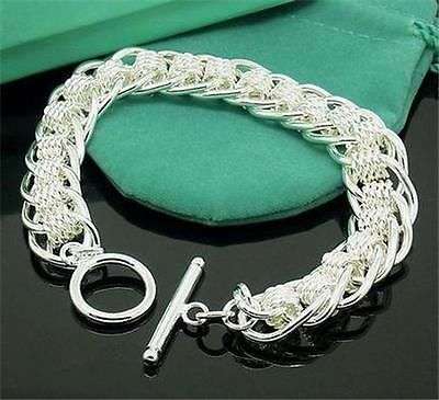 925 Sterling Silver Plated Circle Link Toggle Bracelet- ANTI-ALLERGIC!