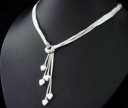 This 925 Sterling silver plated 5 string necklace with hearts looks stunning on - **Non allergic**