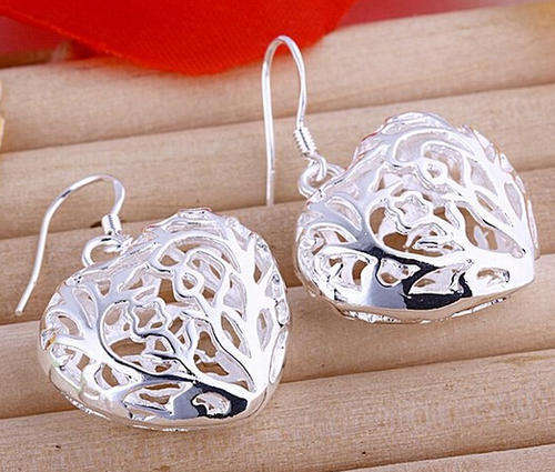 925 Sterling silver hollow heart filigree earrings - very feminine - **Non Allergic**