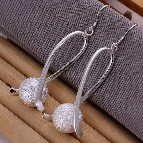 925 Sterling silver plated long big dangle earrings with frosted detail - Beautiful