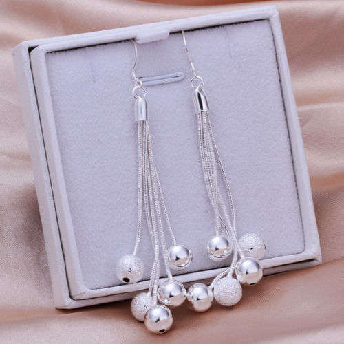925 Sterling silver plated dangle ball earrings with frosted detail - stunning - *Non allergic*