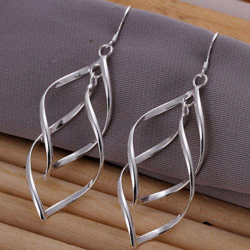 925 Sterling silver plated double twisted oval earrings - beautiful **Non Allergic**