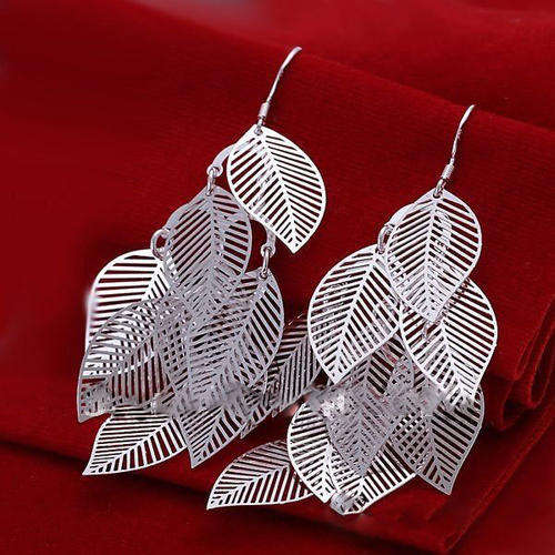 925 Sterling silver plated fashion chunky leaf earrings - Very fashionable