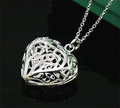 Sterling silver plated filigree hollow heart pendant with necklace - Beautiful