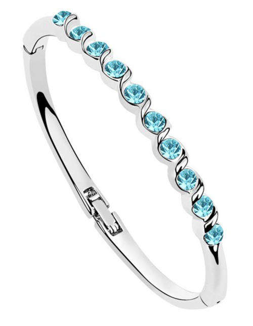 White gold plated bangle with oceanblue Austrian crystals