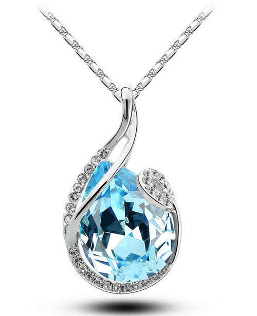 White gold plated Austrian crystal waterdrop pendant and necklace - 2 Color option
