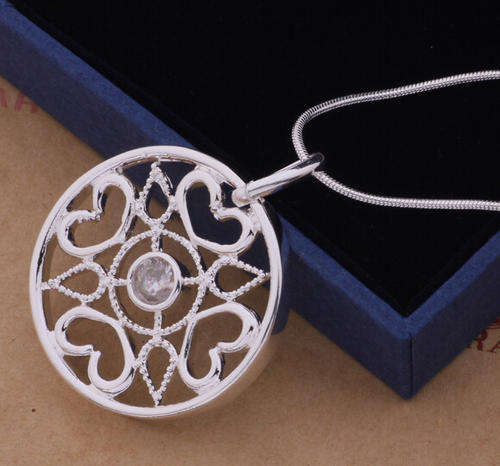 925 Sterling silver plated round filigree style pendant and necklace