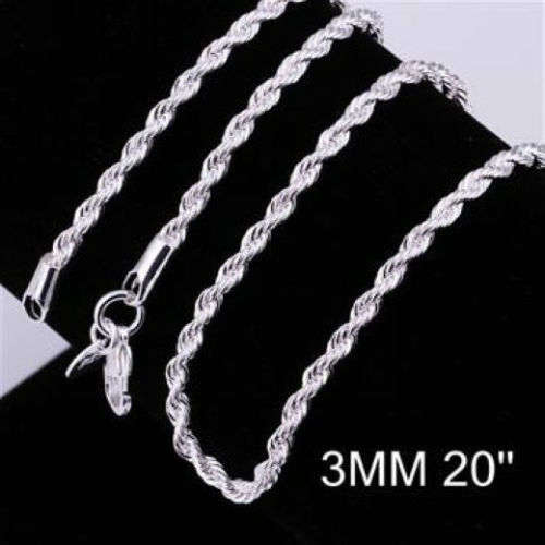 925 Sterling silver plated 3mm Rope Chain