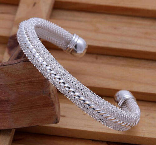 925 Sterling silver plated ladies cuff mesh bangle