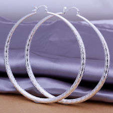 925 Sterling Sterling Silver Plated Large 5.1cm Hoop Earrings With Beatiful Detail