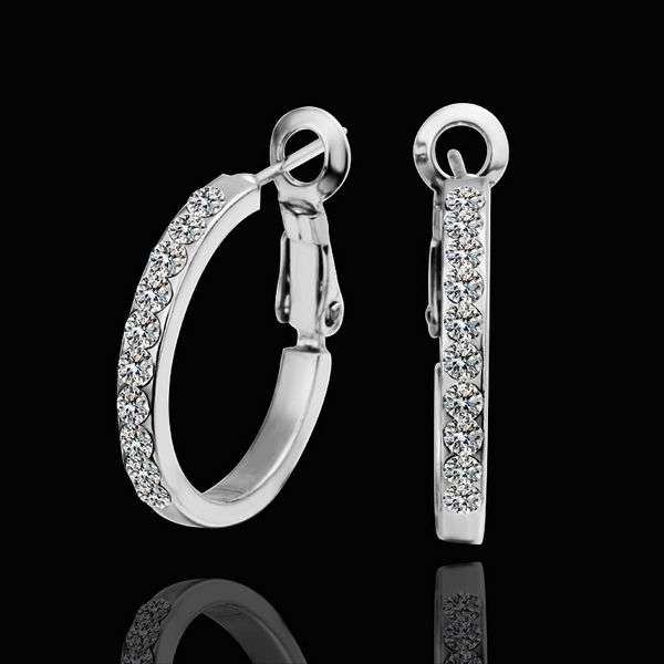 18k rgp White Gold Plated hoop earrings with Austrian Crystals - Anti-allergic