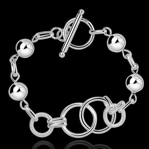 925 Sterling silver plated linked circles bracelet with a toggle clasp - Beautiful piece
