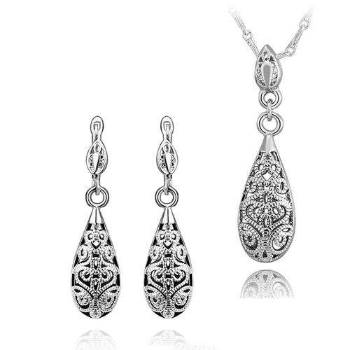 AAA Quality18krgp filigree style teardrop pendant, earrings & necklace